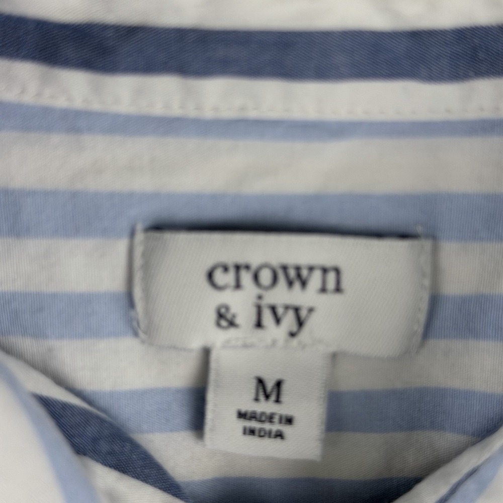 Crown & Ivy Shirt Dress Blue White Striped Button Collared Long Sleeve Cotton M - Picture 6 of 12